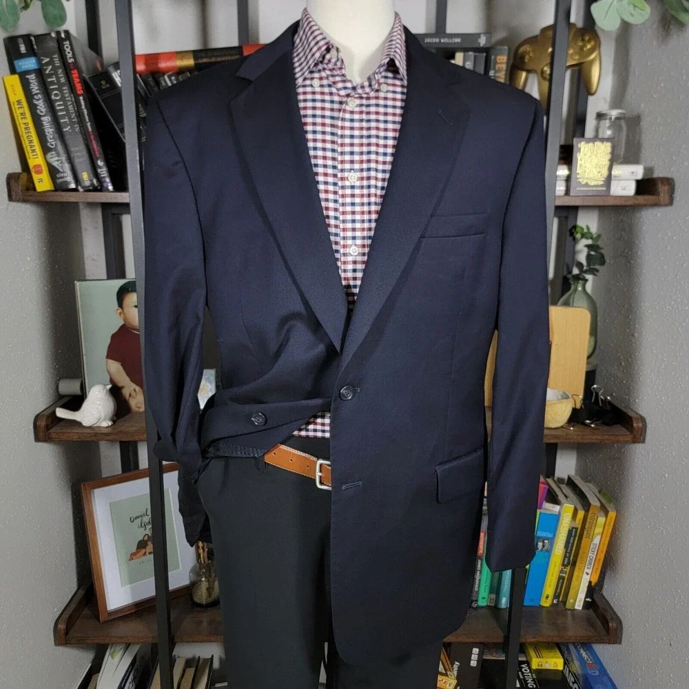 JOS A‎ BANK GORDON Men's Sport Coat Blazer Two Button Black Twill Wool Size 44L